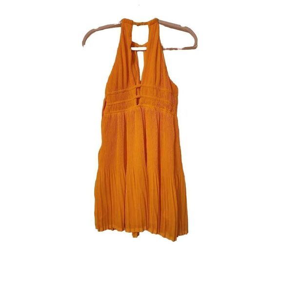H&M pleated halter mini dress size 4 orangey yellow - Picture 2 of 9